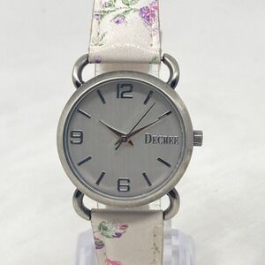 Decree Womens Watch 30mm Silver Tone Gunmetal Floral Spring New Battery 8.5"